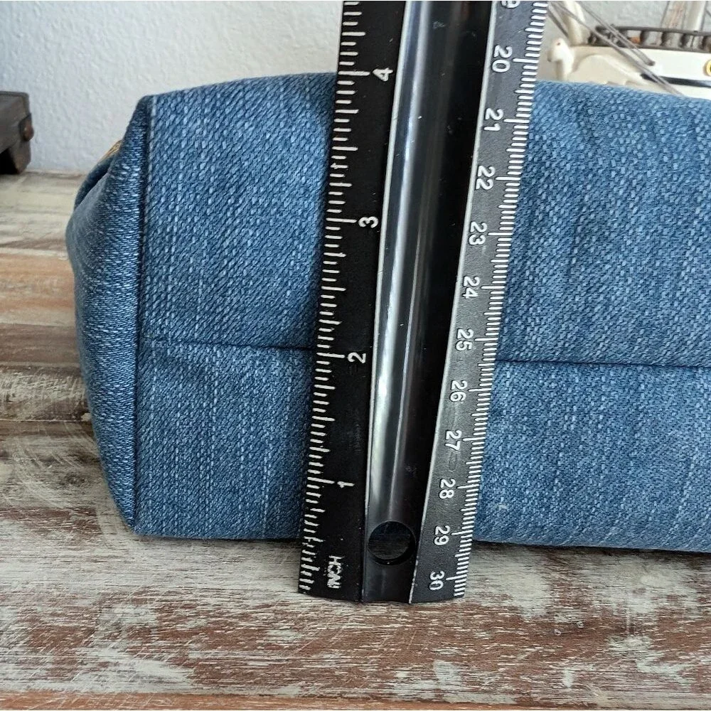 Hand Crafted Sunflower/Recycled Denim Basket/Bin